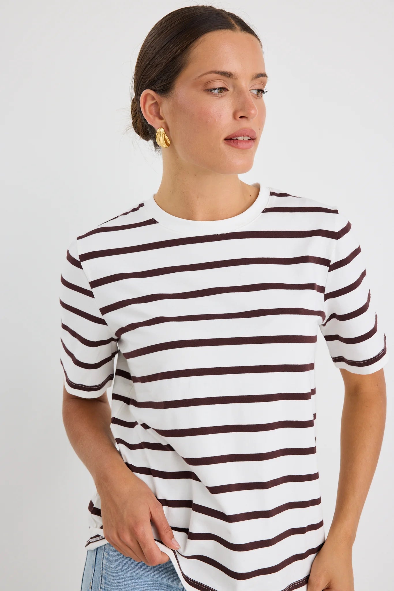 RE:UNION LABEL // Binding Stripe Boxy Tee CHOCOLATE/WHITE