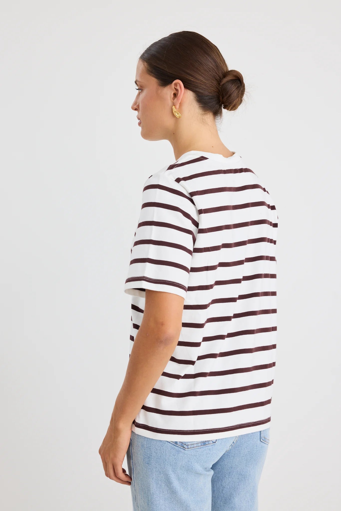 RE:UNION LABEL // Binding Stripe Boxy Tee CHOCOLATE/WHITE