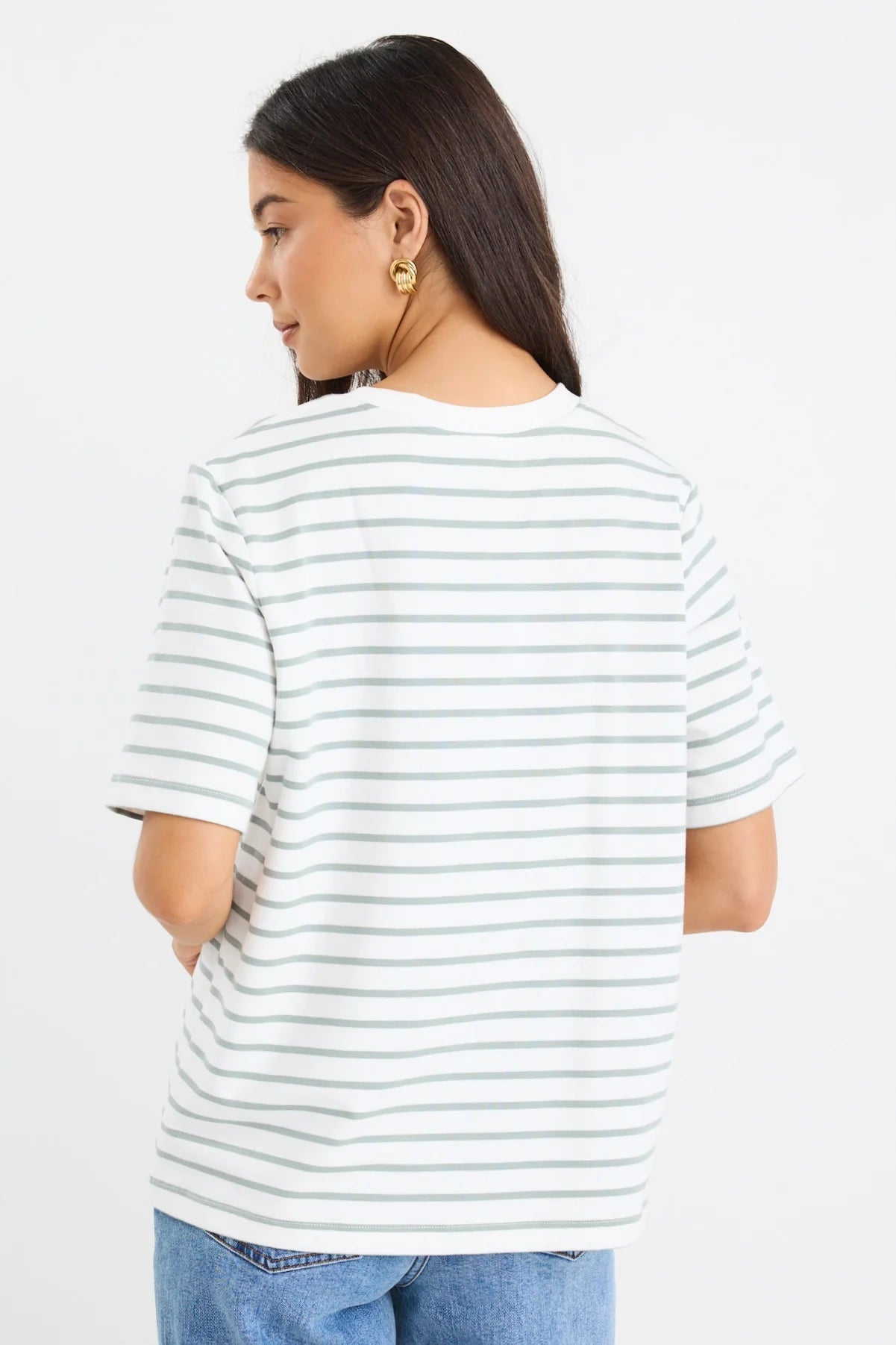 RE:UNION LABEL // Binding Stripe Boxy Tee KHAKI WHITE STRIPE