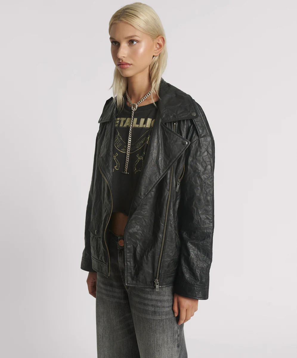 Boyfriend Leather Biker Jacket BLACK