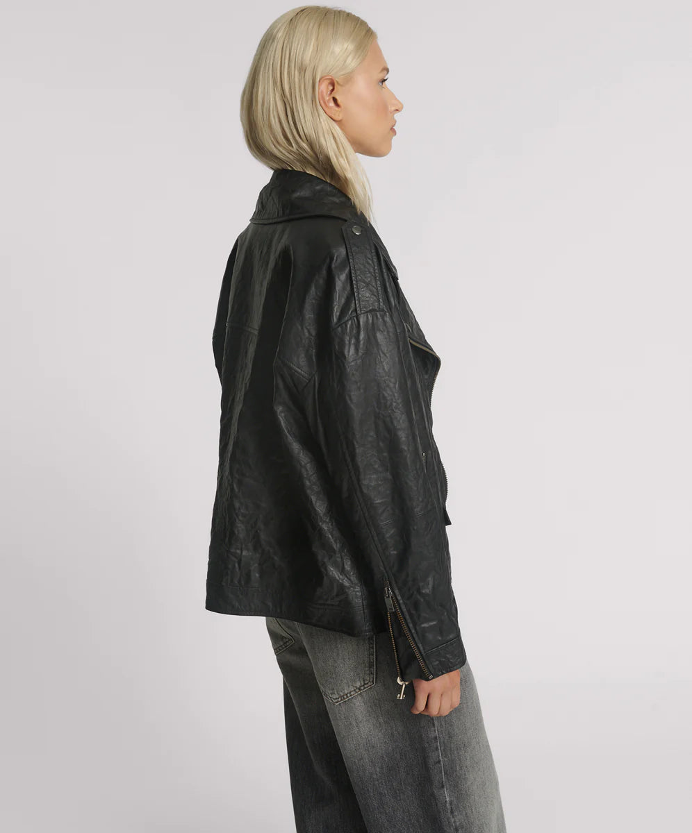 Boyfriend Leather Biker Jacket BLACK