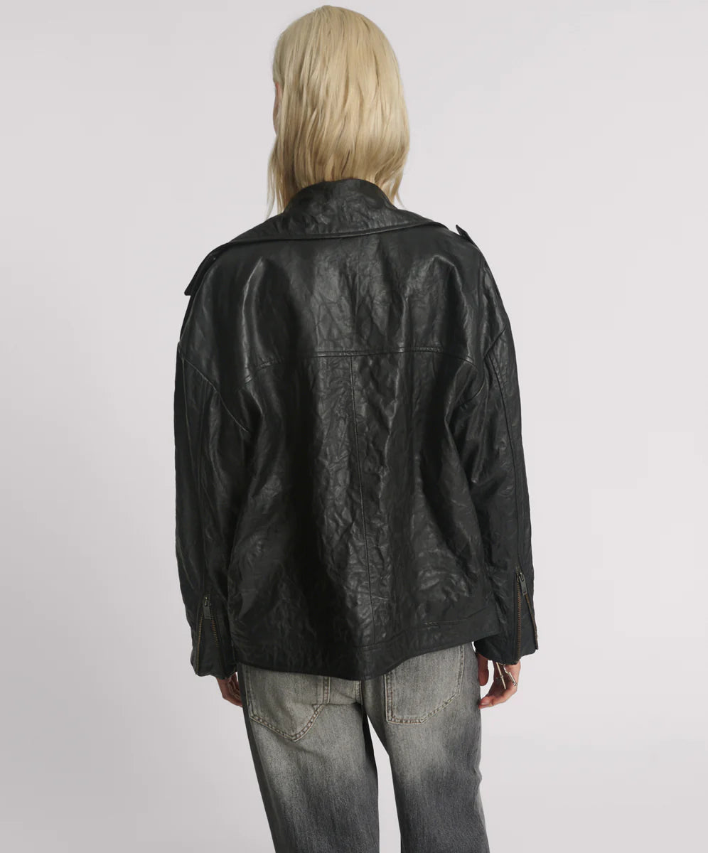 Boyfriend Leather Biker Jacket BLACK