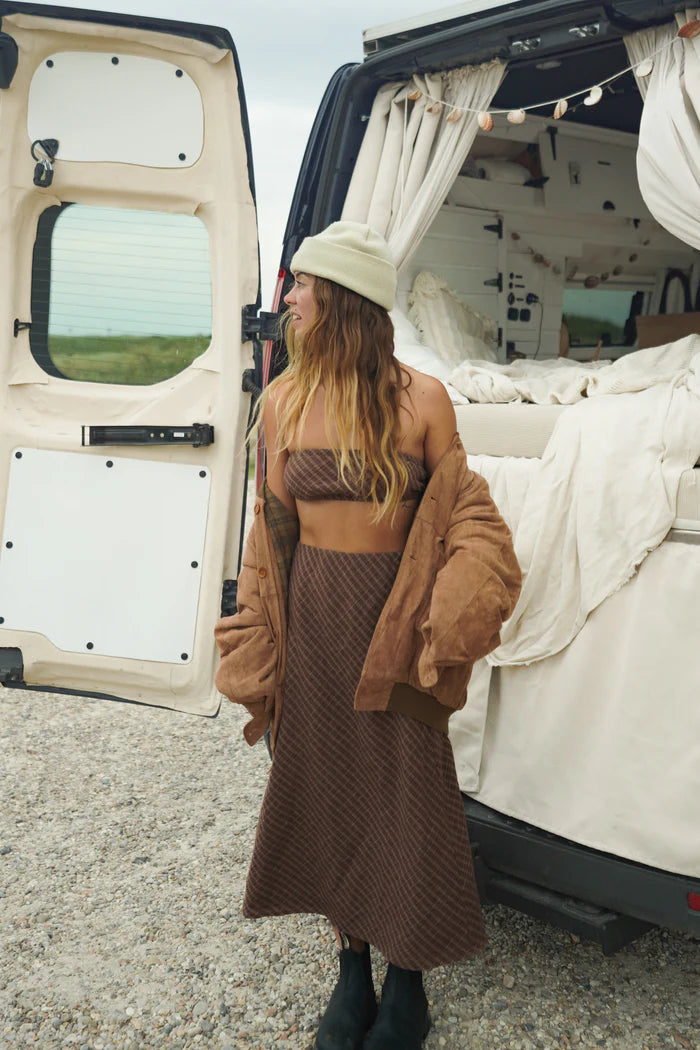 OTTWAY // Brodie Midi Skirt BROWN PLAID