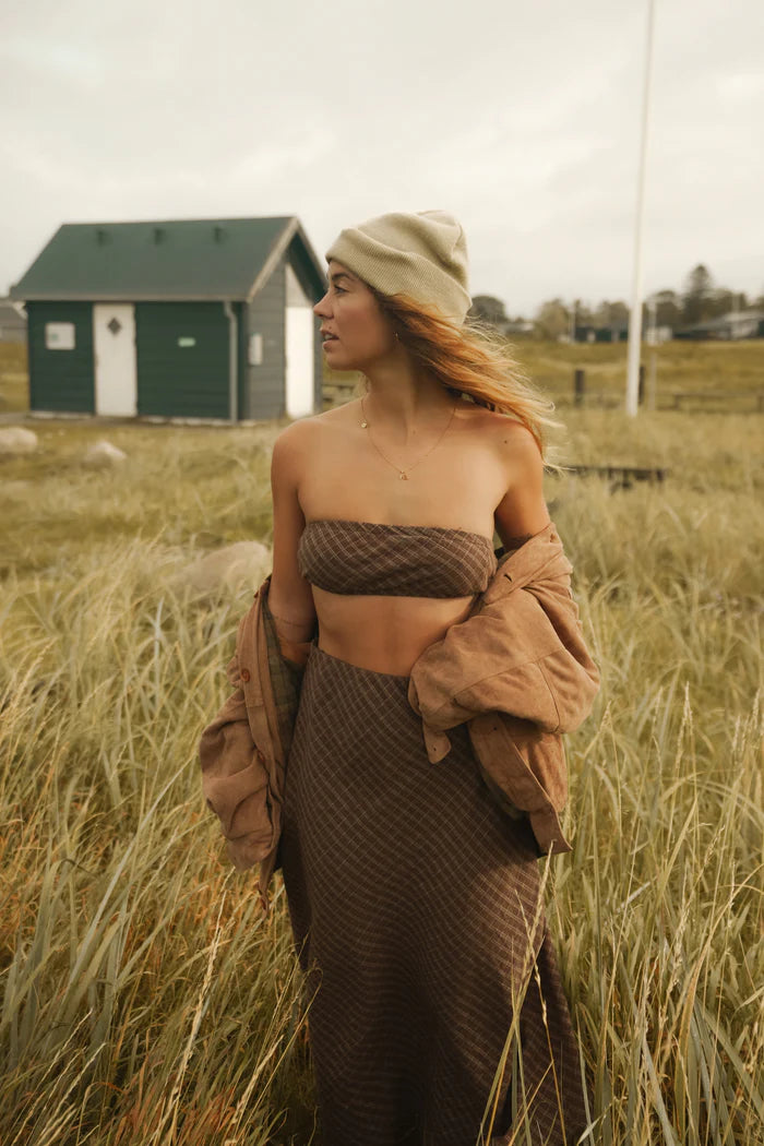 OTTWAY // Brodie Midi Skirt BROWN PLAID