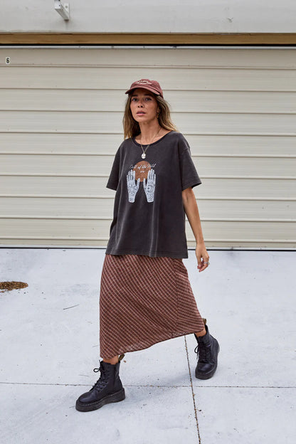 OTTWAY // Brodie Midi Skirt BROWN PLAID