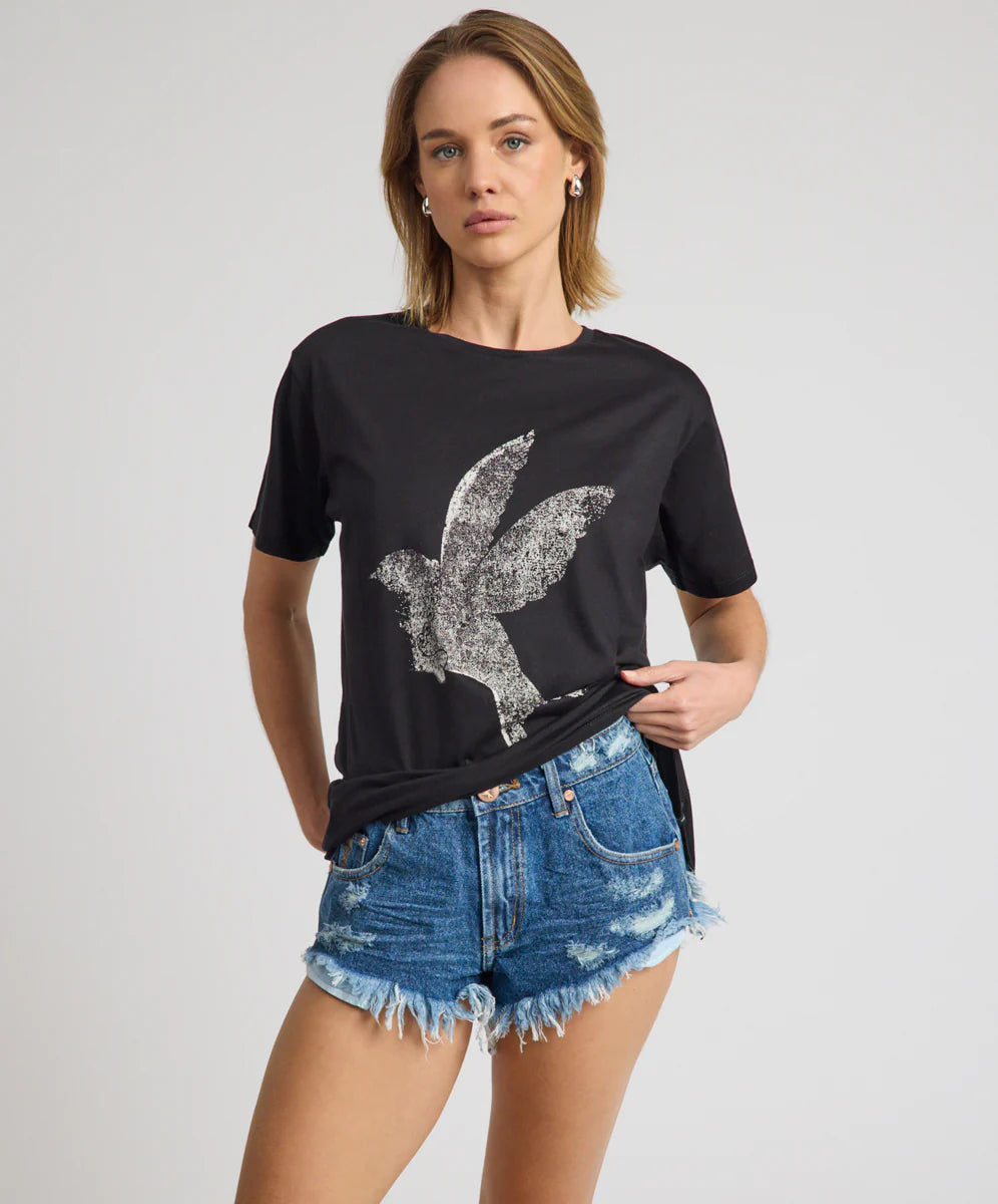 ONE TEASPOON // Brushed Bowerbird Boyfriend Tee BLACK