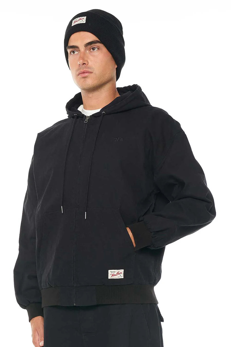 HUFFER // Canvas Zip Hood WASHED BLACK