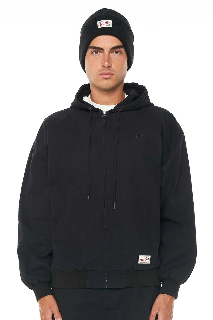 HUFFER // Canvas Zip Hood WASHED BLACK