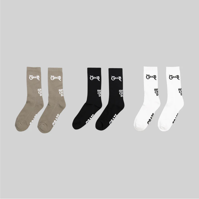 CRATE // Basic Scripted 3pk Socks MULTI