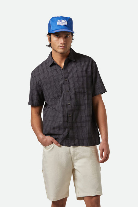 BRIXTON //Cru Oxford Shirt CHARCOAL/BLACK PLAID