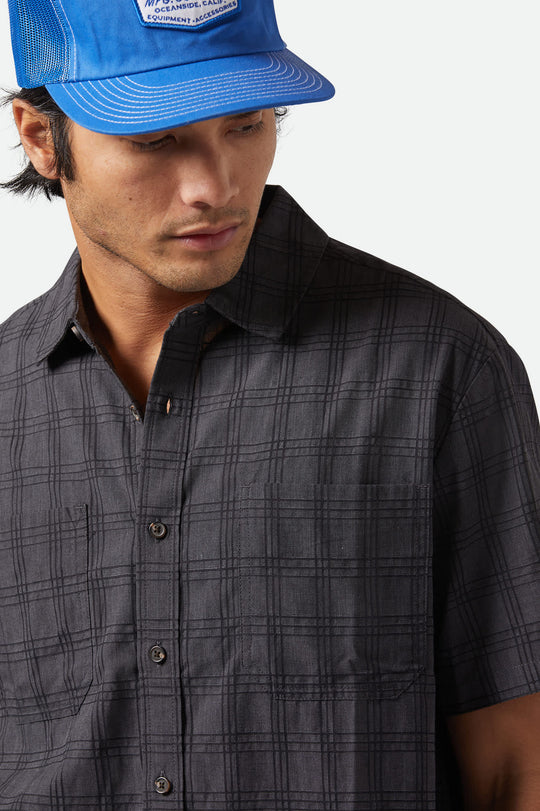 BRIXTON //Cru Oxford Shirt CHARCOAL/BLACK PLAID