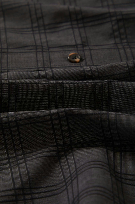 BRIXTON //Cru Oxford Shirt CHARCOAL/BLACK PLAID