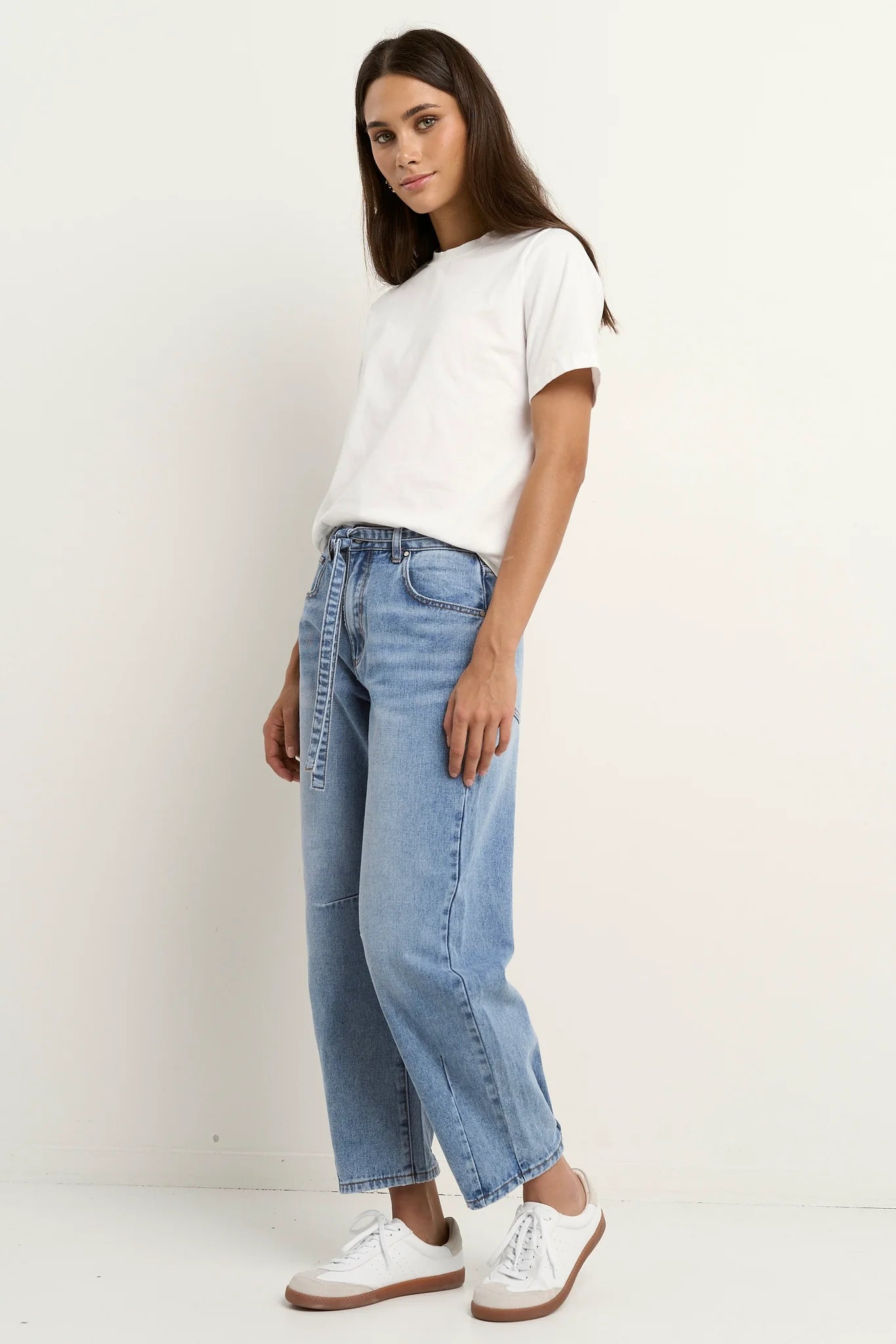 STORIES BE TOLD // Campus Tie Waist Barrel Jean LIGHT BLUE