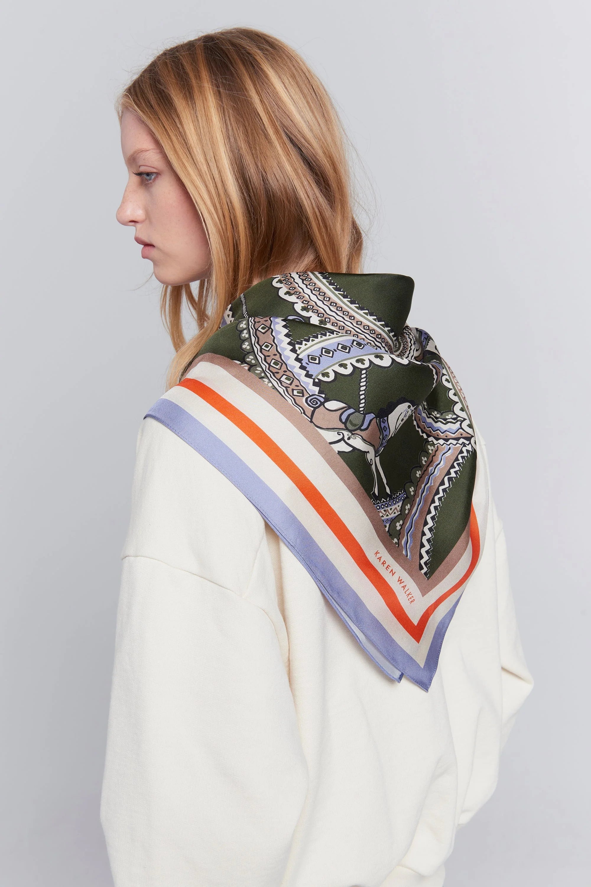 Carousel Classic Silk Scarf OLIVE MULTI
