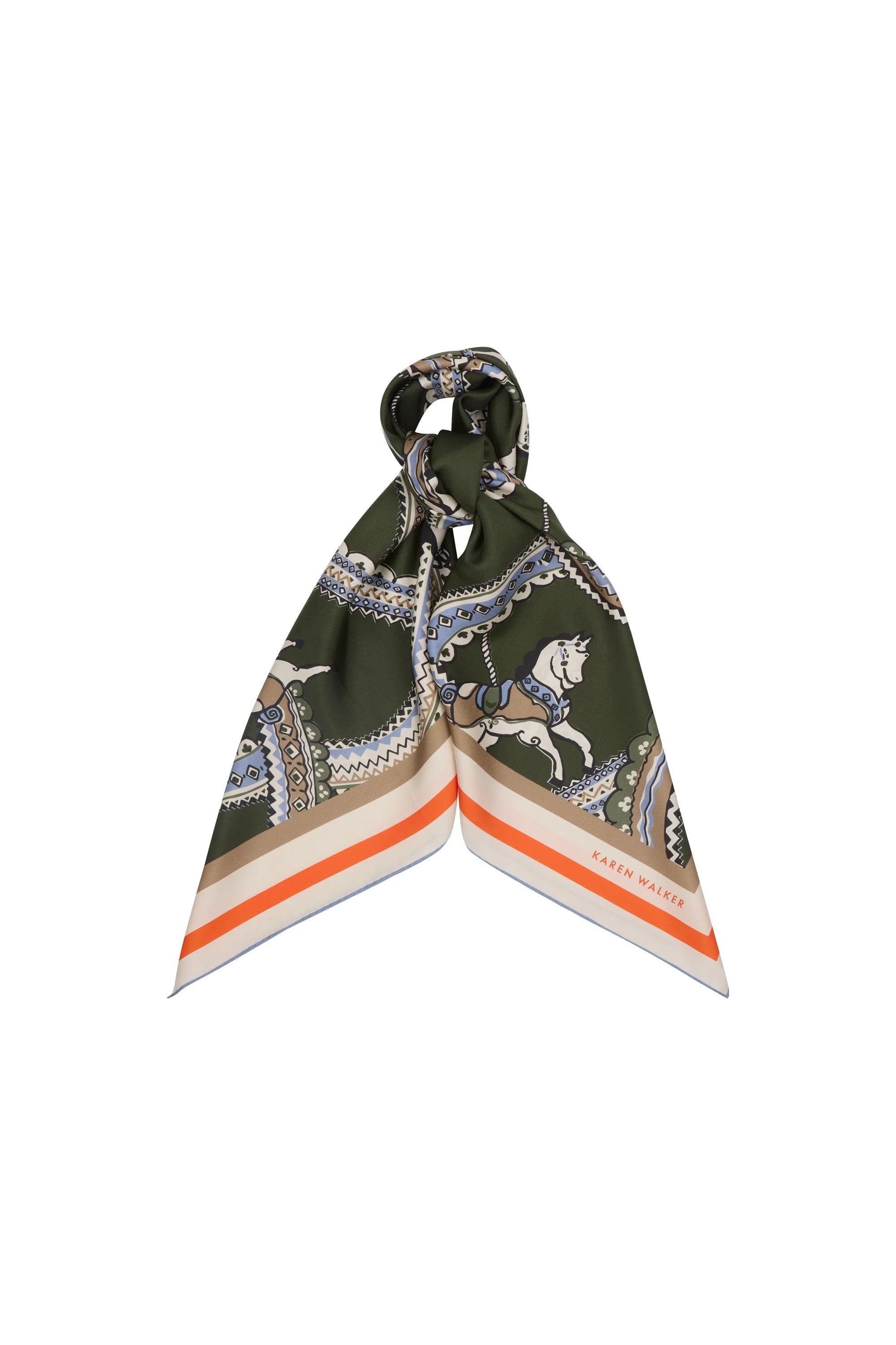 Carousel Classic Silk Scarf OLIVE MULTI