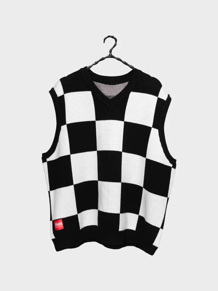 BILLY BONES // Checkered Knit Vest BLACK/WHITE