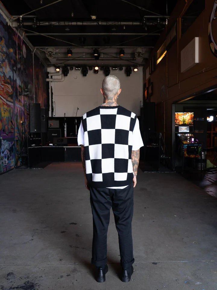 BILLY BONES // Checkered Knit Vest BLACK/WHITE