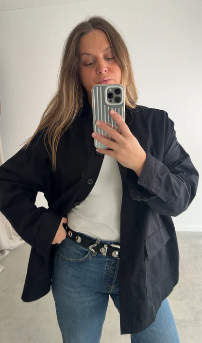 BEIGED // Collarless Shacket BLACK