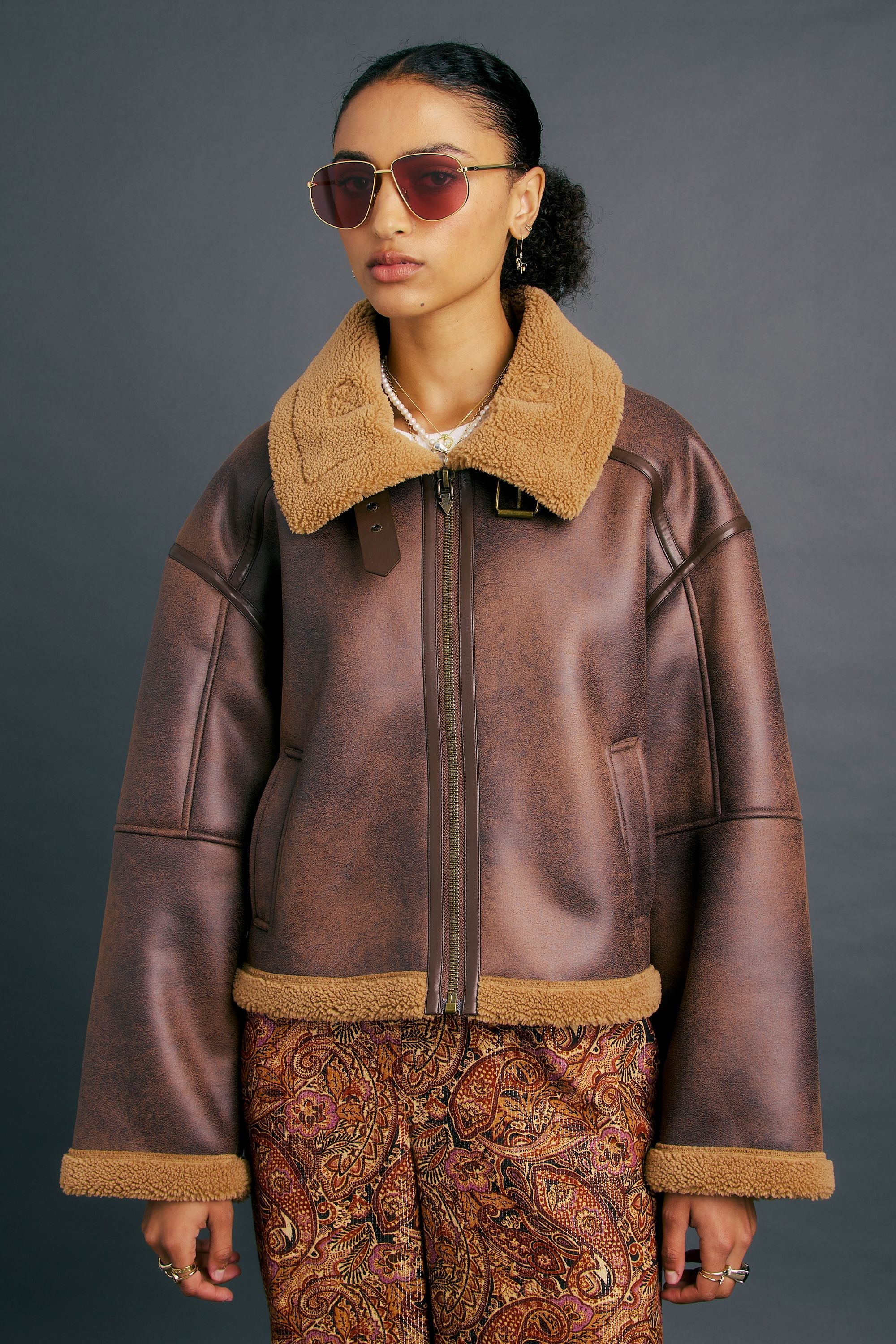 KAREN WALKER // Cropped Aviator Jacket BROWN/CHESTNUT