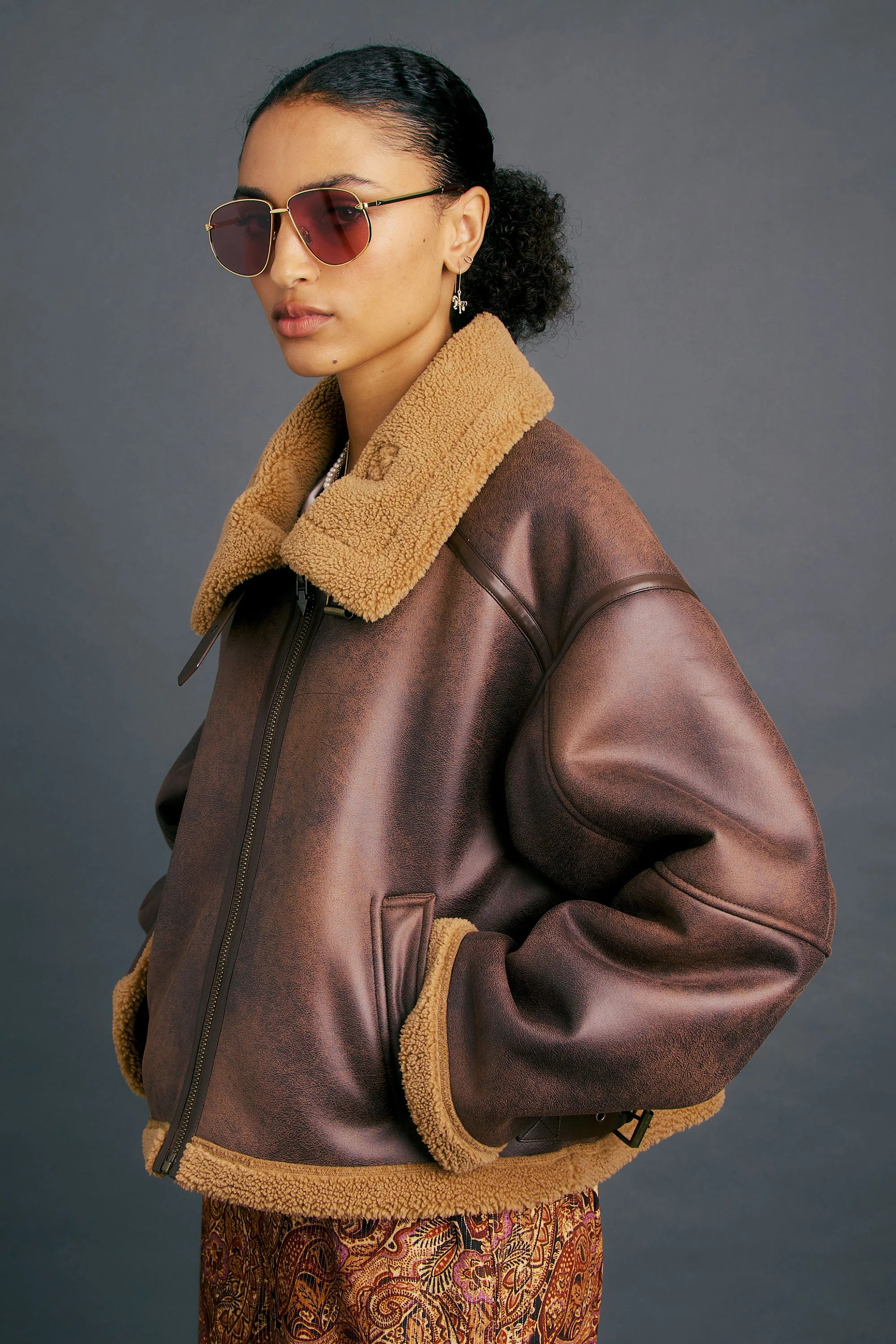 KAREN WALKER // Cropped Aviator Jacket BROWN/CHESTNUT