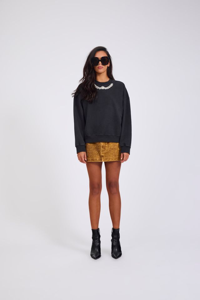 ONE TEASPOON // Crystal Leaf OS Sweater WASHED BLACK