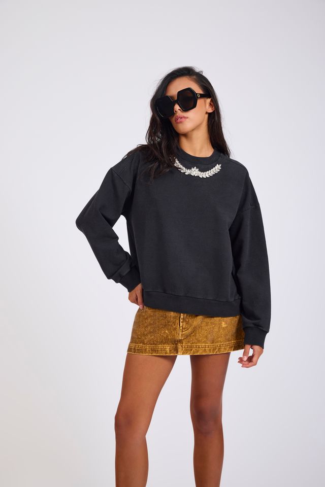 ONE TEASPOON // Crystal Leaf OS Sweater WASHED BLACK