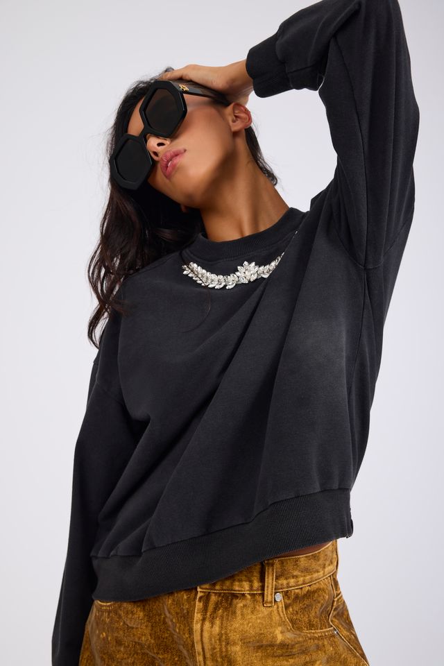 ONE TEASPOON // Crystal Leaf OS Sweater WASHED BLACK