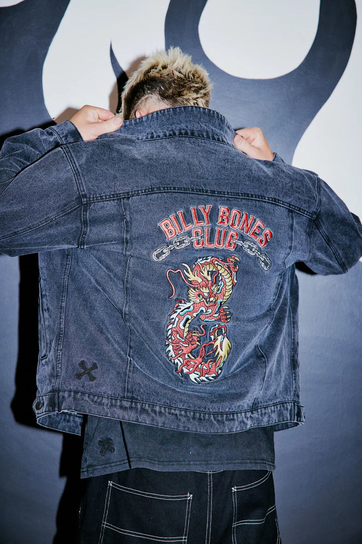 BILLY BONES // Dragon Denim Jacket BLACK