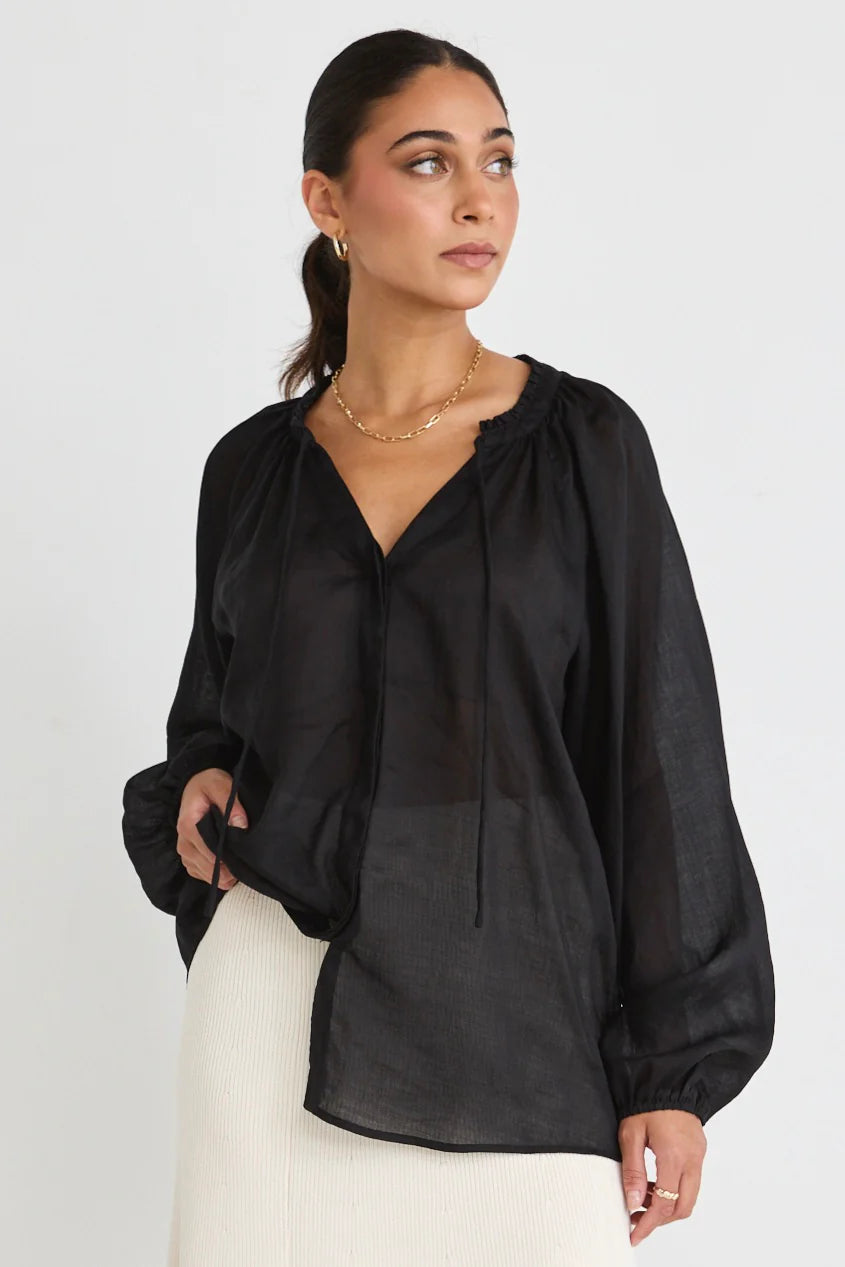 Deft Sheer LS Blouse BLACK