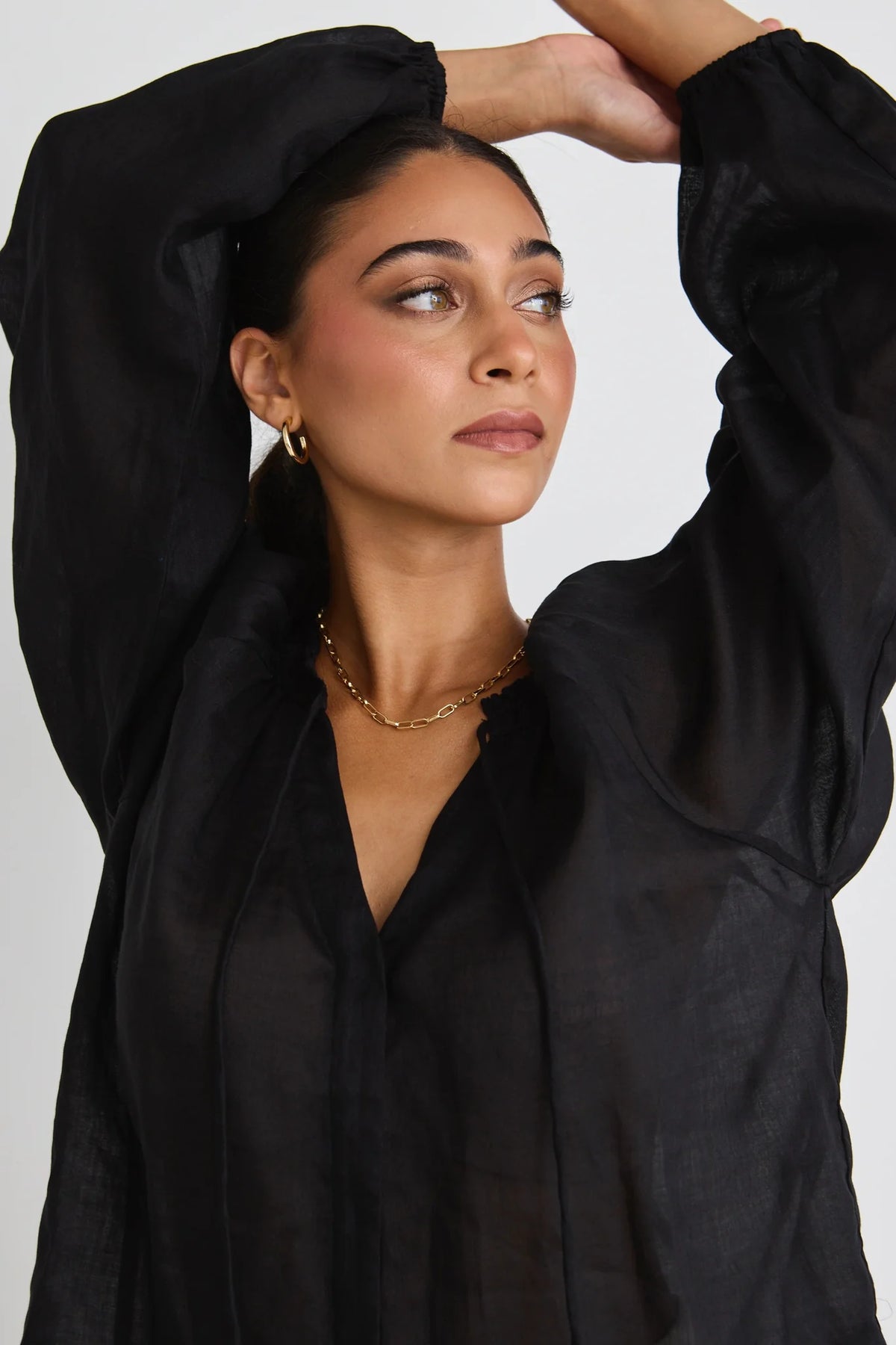 Deft Sheer LS Blouse BLACK