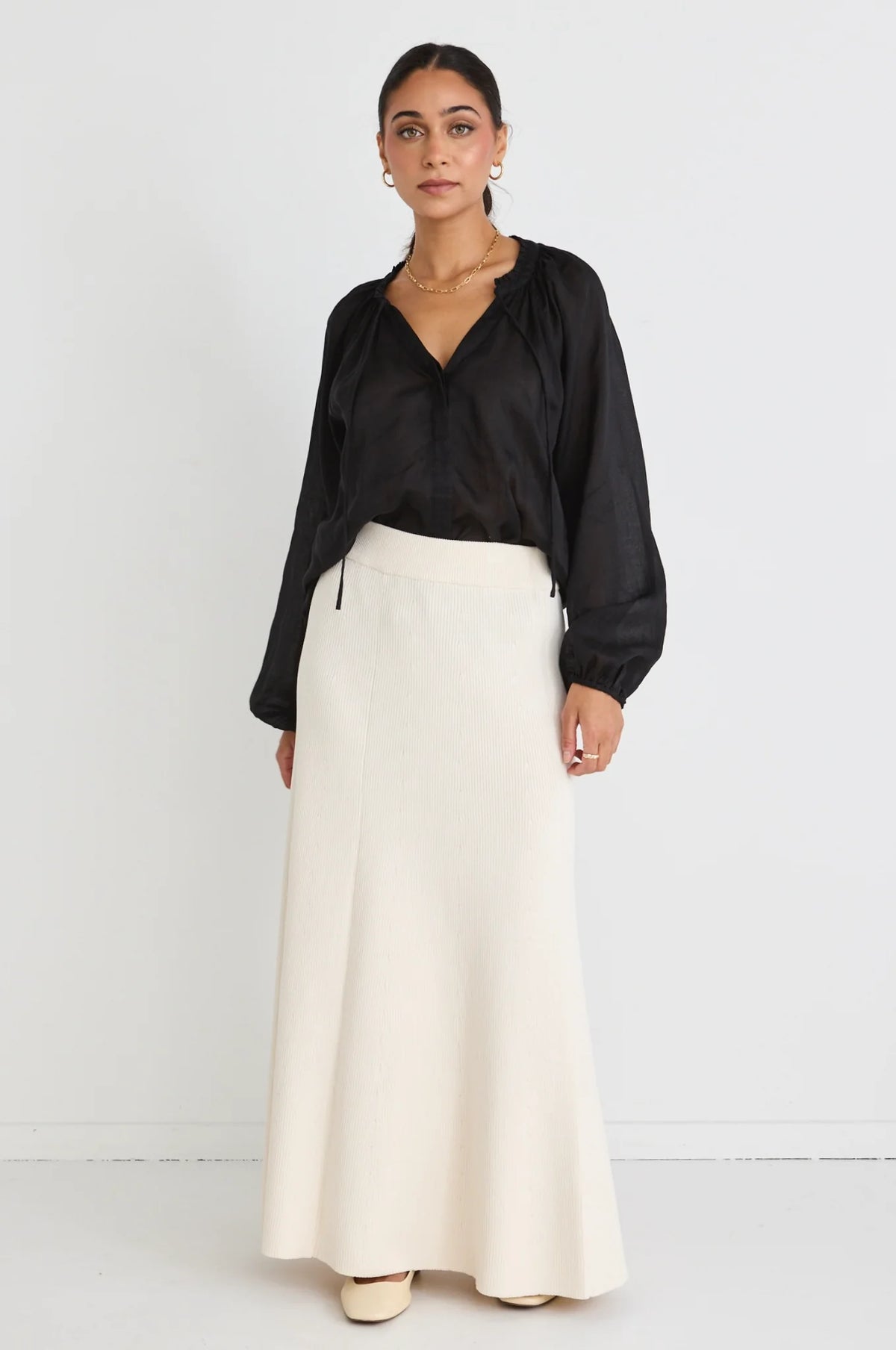 Deft Sheer LS Blouse BLACK