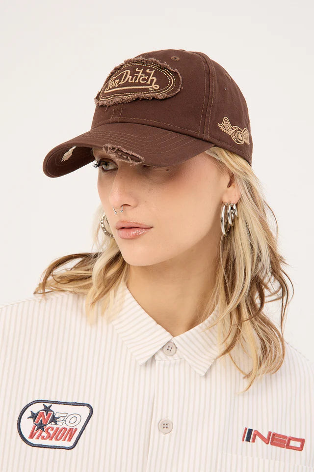VON DUTCH // Oval Distressed Dad Cap BROWN