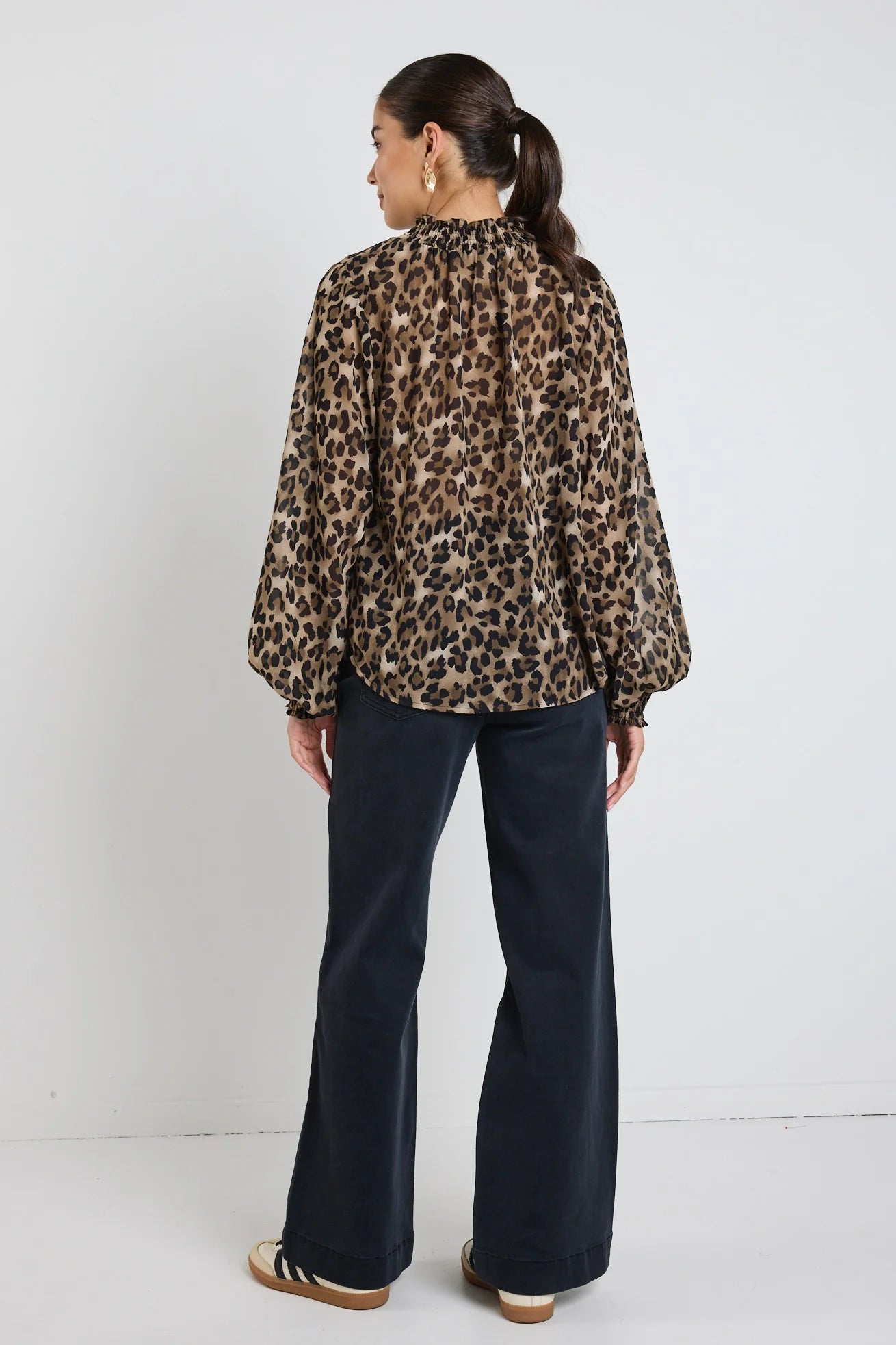 AMONG THE BRAVE // Embrace Georgette High Neck LS Top LEOPARD