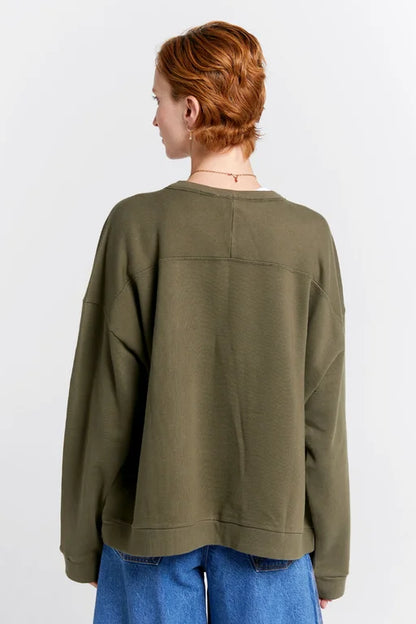 KAREN WALKER // Embroidered Runaway Girl Crew HUNTER GREEN