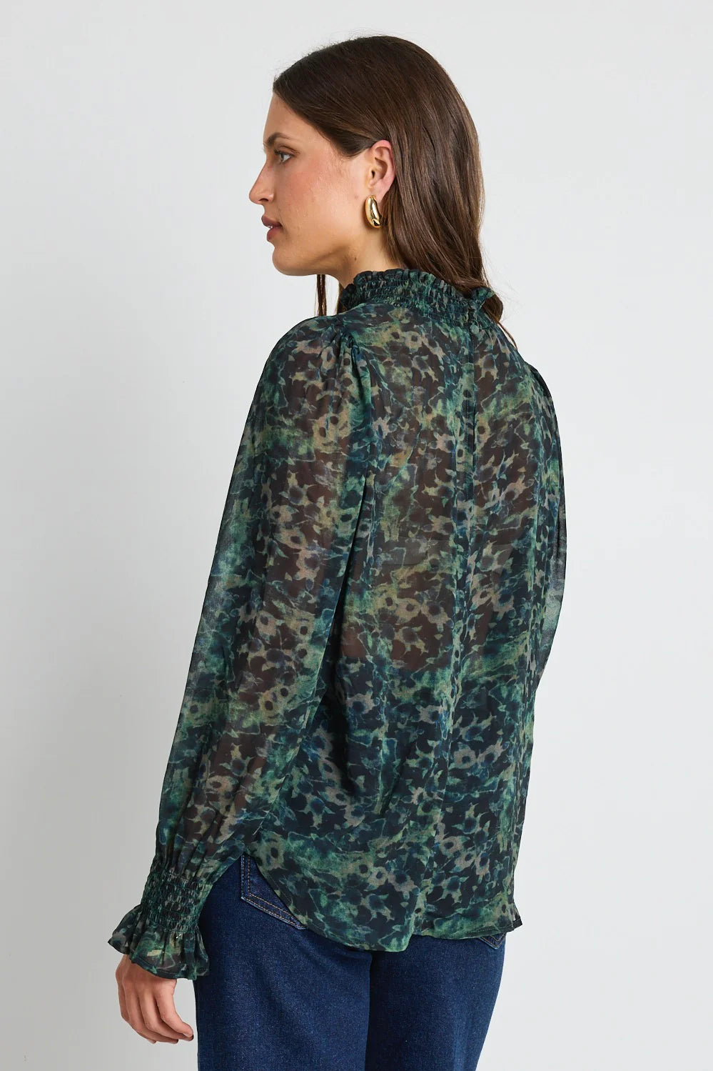 IVY + JACK // Emphatic Shirred Neck LS Top KHAKI DITSY PRINT
