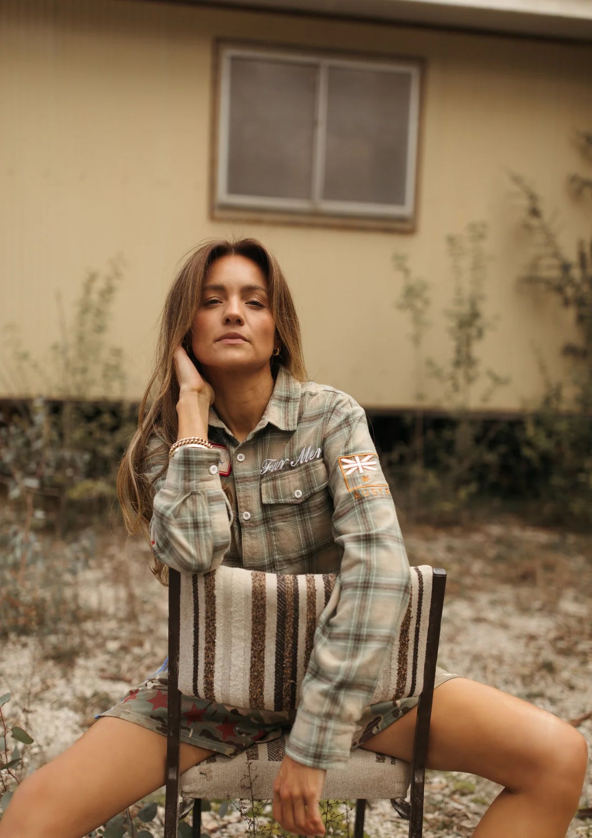 MILITARY CHECK Boyfriend Button Up