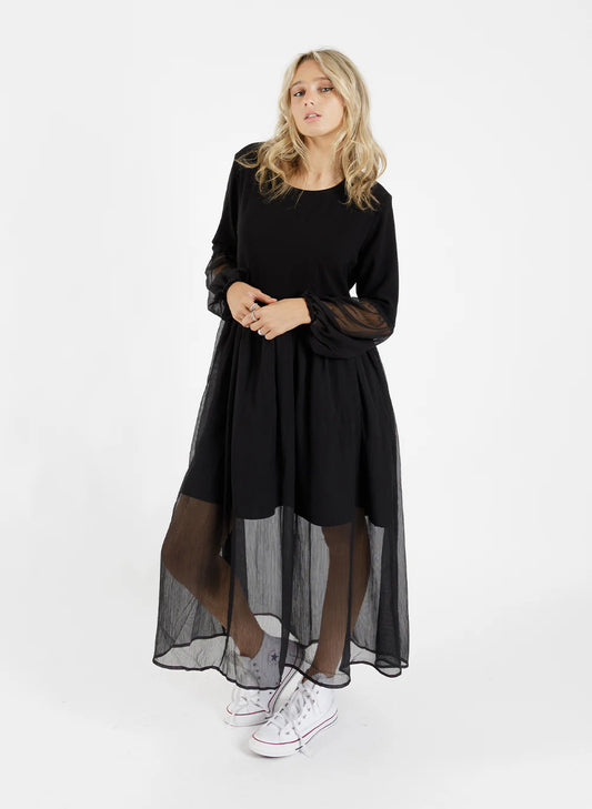 FEDERATION // Sheer Tier Dress BLACK