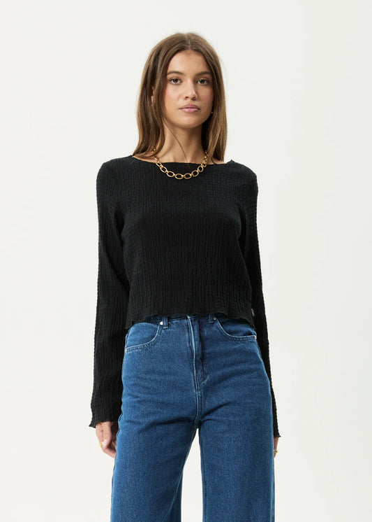AFENDS // Focus Seersucker LS Top BLACK