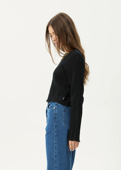 AFENDS // Focus Seersucker LS Top BLACK