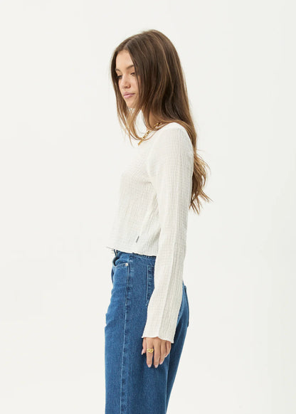 AFENDS // Focus Seersucker LS Top OFF WHITE