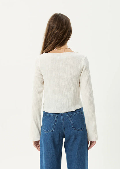 AFENDS // Focus Seersucker LS Top OFF WHITE