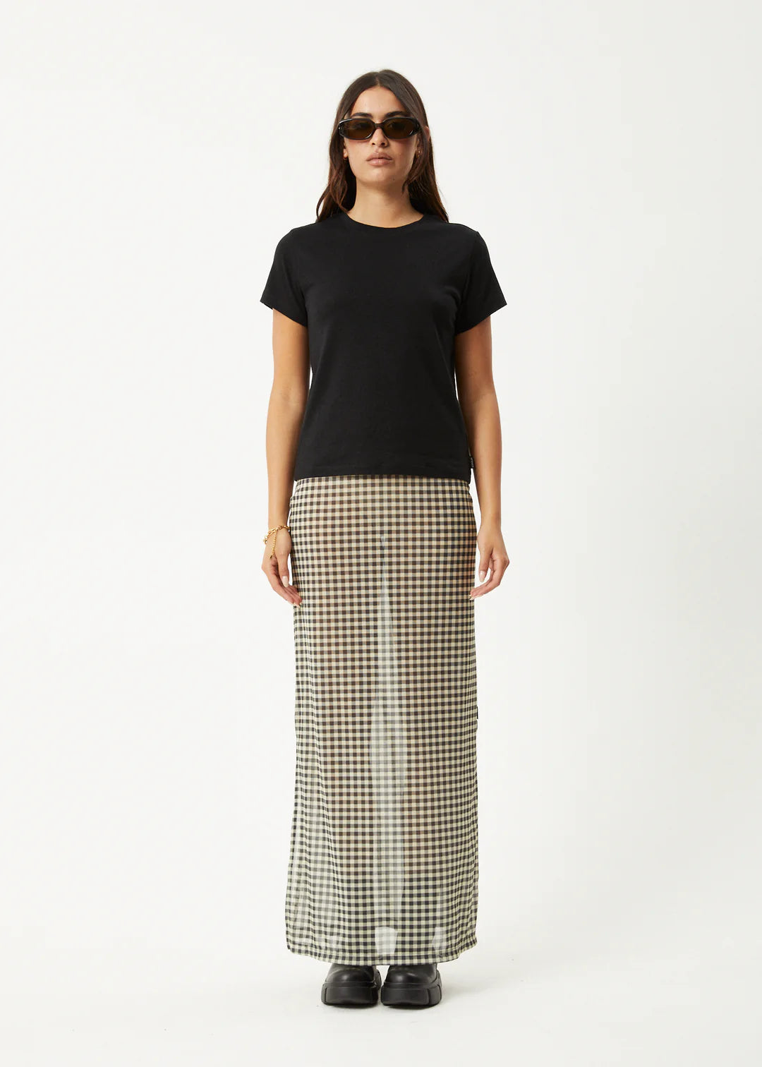 AFENDS // Gambet Sheer Maxi Skirt SAND BLACK