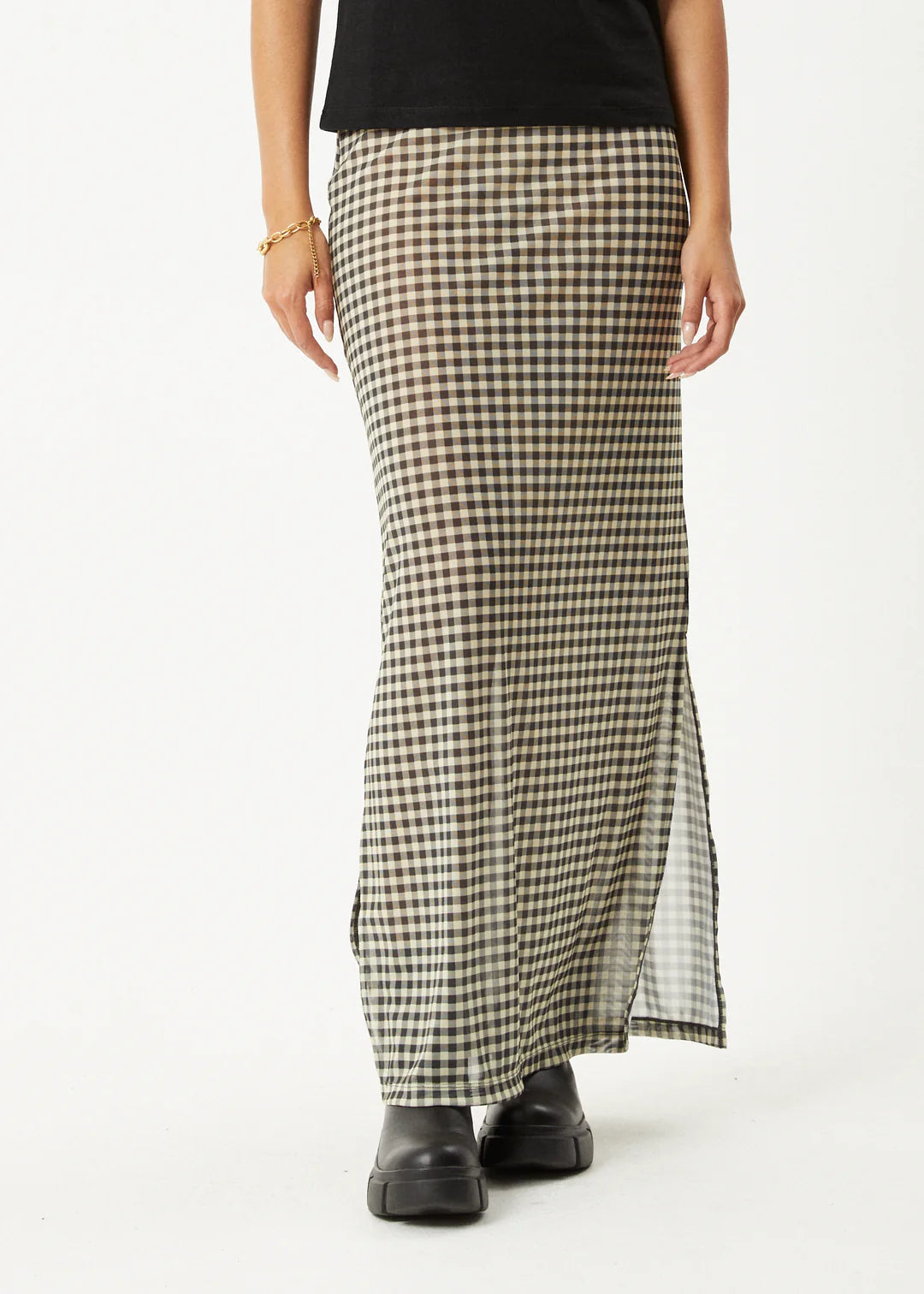 AFENDS // Gambet Sheer Maxi Skirt SAND BLACK
