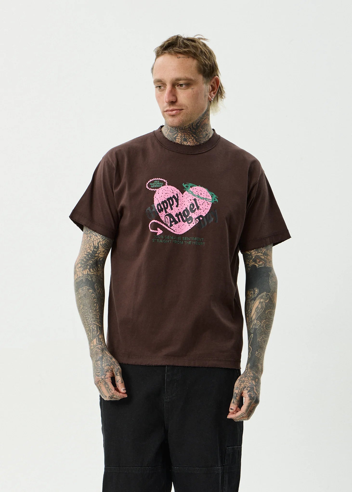 AFENDS // Genuine Sentiment Heavy Box Tee WASHED COFFEE