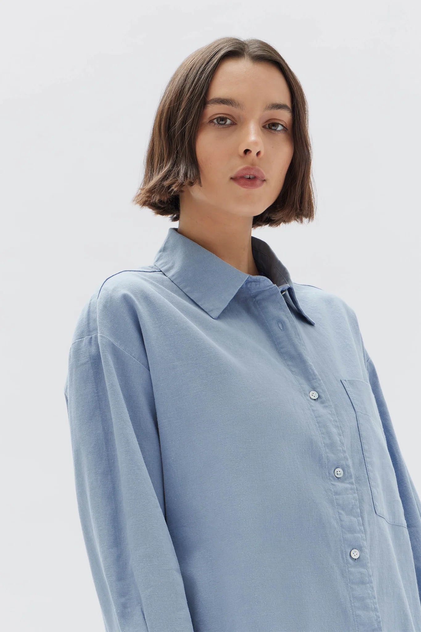 ASSEMBLY LABEL // Grace Linen Blend Long Sleeve Shirt GLACIAL
