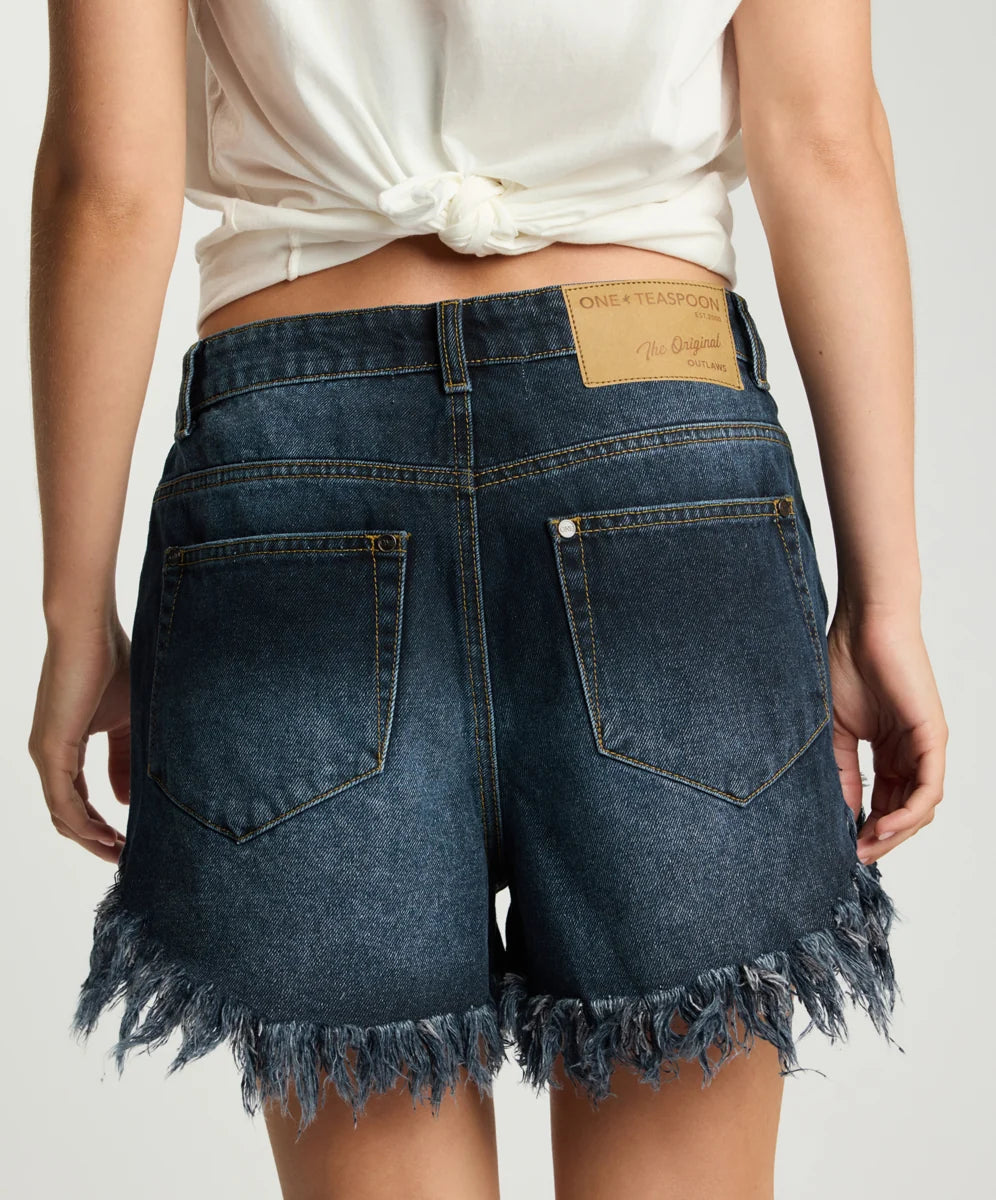 Grunge Goddess Outlaws Low Waist Shorts INDIGO