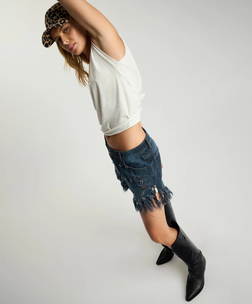 Grunge Goddess Outlaws Low Waist Shorts INDIGO