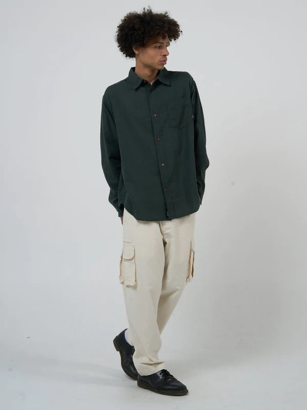 THRILLS // Hemp Minimal Oversize Long Sleeve Shirt DEEP EMERALD
