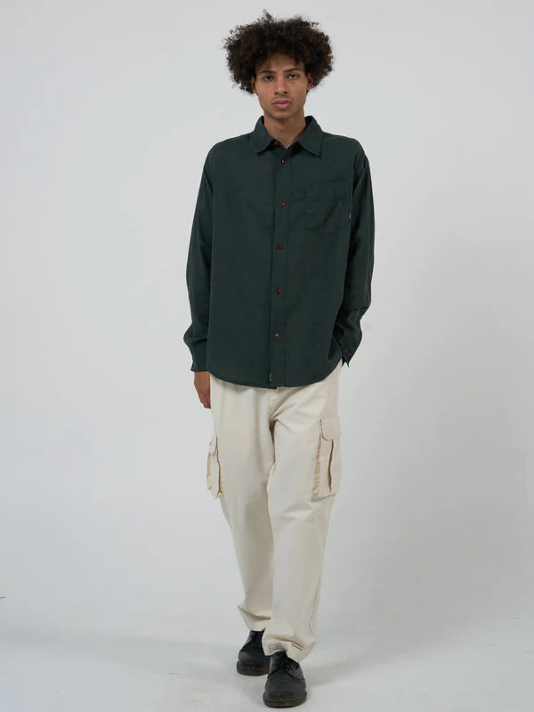 THRILLS // Hemp Minimal Oversize Long Sleeve Shirt DEEP EMERALD