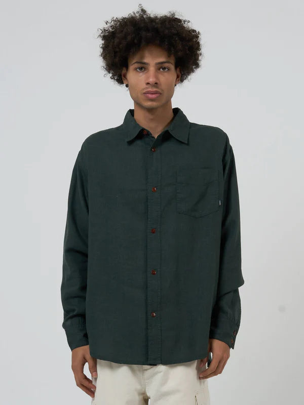 THRILLS // Hemp Minimal Oversize Long Sleeve Shirt DEEP EMERALD